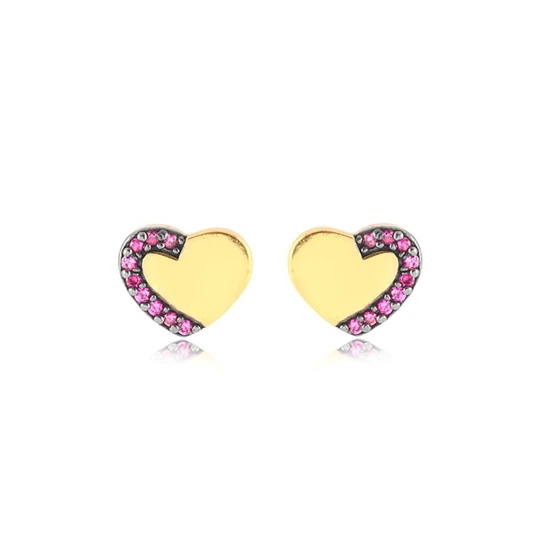 SMOOTH HEART EARRING WITH GOLD PLATED RUBY ZIRCONIA EDGE