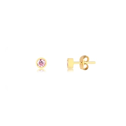 SMALL ROUND POINT OF LIGHT EARRING WITH GOLD-PLATED LIGHT PINK ZIRCONIA