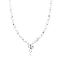 NECKLACE WITH SHELL PEARLS AND SILVER ROUNDED BOW