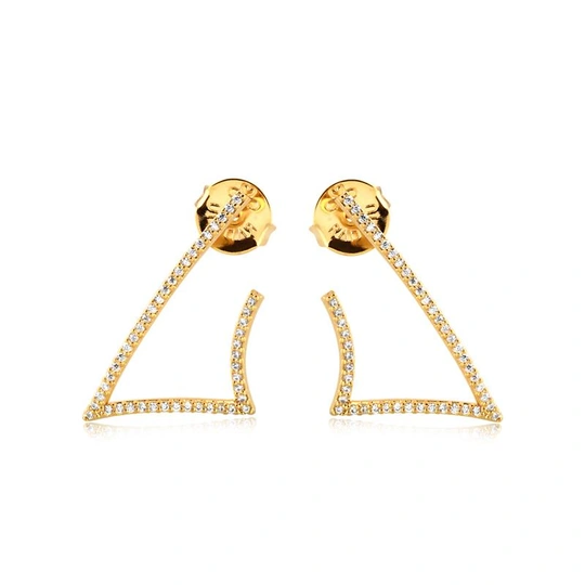 Earring stylized wire with gold plated zirconias