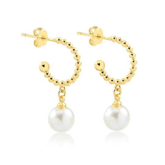 HALF HOOP EARRING WITH POLLS AND GOLD PLATED PEARL