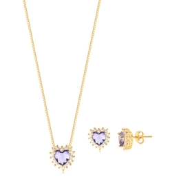 HEART SET WITH ZIRCONIA STONES CRYSTAL AND AMETHYST GOLD PLATED