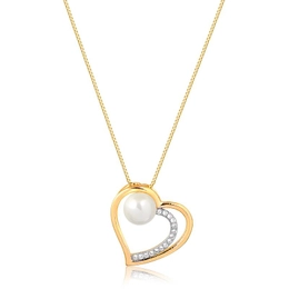 60CM NECKLACE WITH HEART WITH ZIRCONIA STONES AND GOLD-PLATED PEARL