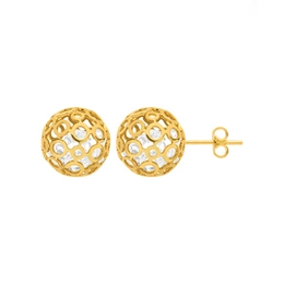 9MM SCREEN BALL EARRING WITH GOLD CRYSTALS