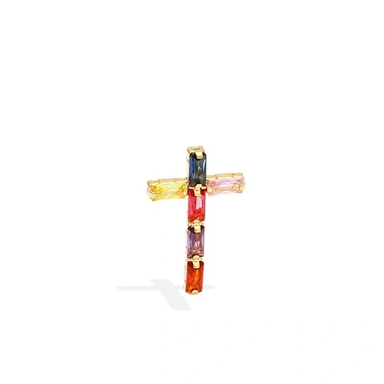 Passing cross pendant with 6 colored zirconias