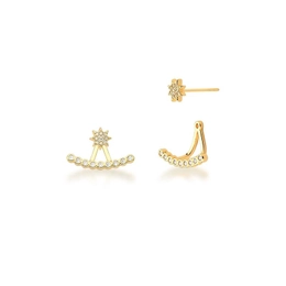 Earring 2 in 1 with star and white zirconias gold -plated