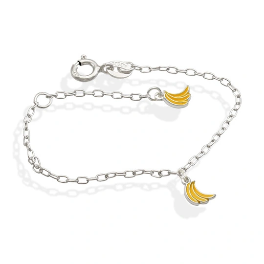 Children's silver bracelet with 2 12cm yellow resin bananas
