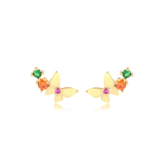 Butterflies earring with gold -leafed zirconias