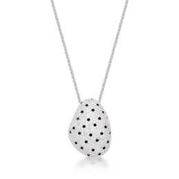 Necklace with oval pendant with zirconias pounded to rhodium