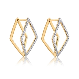 CLICK HOLLOW TRIANGLE EARRING WITH GOLD PLATED ZIRCONIA STONES