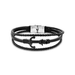 Courino bracelet three smooth and braided turns and steel anchor