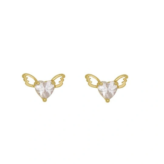 cast earring - 2 zirconia - winged heart