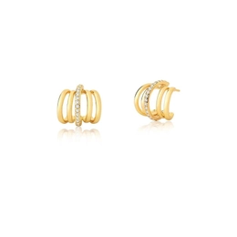 CURVED EARRING WITH WHITE ZIRCONS GOLD PLATED