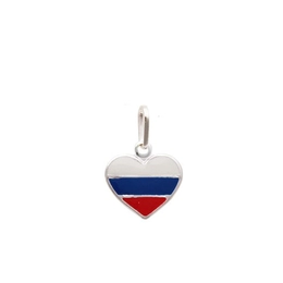 Silver Heart Pendant 12mm Russia Flag With Resin