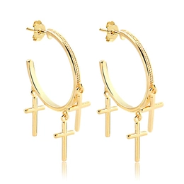 HALF HOOP EARRING WITH GOLD PLATED CRUCIFIXES