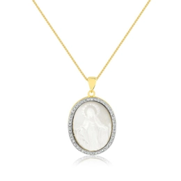 OUR LADY OF GRACES PENDANT WITH MOTHER OF PEARL AND ZIRCONIA STONES
