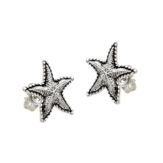 Aged Silver Earring Starfish Twisted Edge 13mm