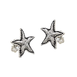 Aged Silver Earring Starfish Twisted Edge 13mm