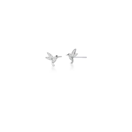 HUMMINGBIRD EARRING WITH WHITE ZIRCONS IN ROUND SILVER