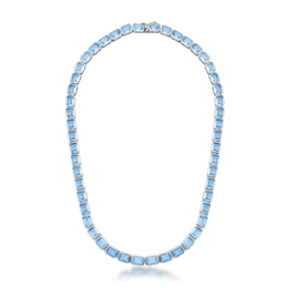 Necklace with rectangular crystals bathed to rhodium