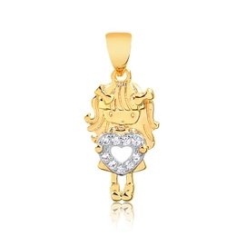 GIRL PENDANT WITH GOLD PLATED HEART WITH ZIRCONIA STONES