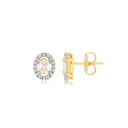 OVAL CRYSTAL EARRING WITH STUDED EDGE GOLD PLATED