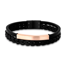 TWO ROUND LEATHER BRACELET WITH SMOOTH STEEL PLATE