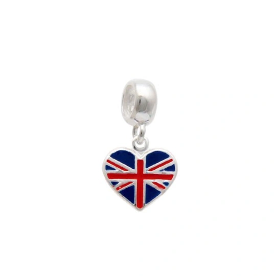 Berloque De Prata Coração Bandeira Reino Unido