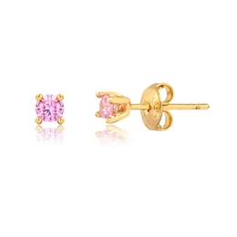 3MM ROUND EARRING WITH GOLD PLATED PINK ZIRCONIA STONES