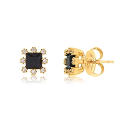 EARRING WITH BLACK ZIRCONIA STONES AND GOLD-PLATED CRYSTAL