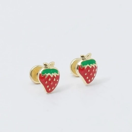 STRAWBERRY EARRING WITH GOLD PLATED RESIN