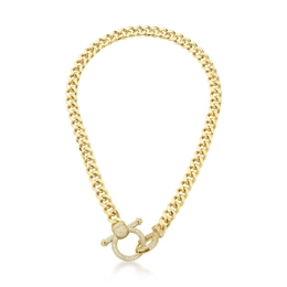 NECKLACE WITH GROUMET LINKS AND GOLD PLATED STUDDED CLOSURE
