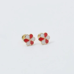 EARRING DAISY WITH RED RESIN. AND WHITE WITH GOLD PLATED 9.5MM PIN