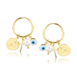 EARRING HOOP 1.5CM DIAMETER WITH PROTECTIVE PATUA AND GOLD-PLATED BAROQUE PEARL