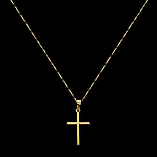 Corrente Hevel de Aço Dourada Veneziana Elo Fino c/ Crucifixo