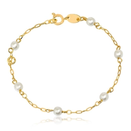 CHILDREN'S BRACELET WITH PEARLS 16CM WITH 13CM GOLD-LEATED ADJUSTMENT HOOP
