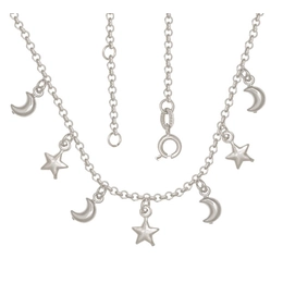 Gargantilla de plata con estrellas y lunas con un elongador de 5 cm.