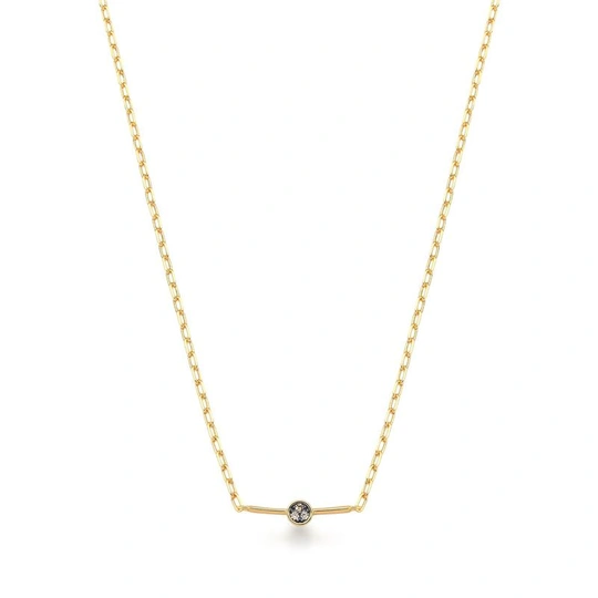 Curved pendant necklace with Morganita gold -plated zirconias