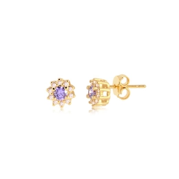 FLOWER EARRING 6MM LAVENDER AND LIGHT PINK GOLD PLATED