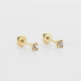 FLAT EARRING SS8.5 ZIRCONIA 2.5MM GOLD PLATED CRYSTAL