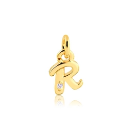 LETTER R PENDANT ACCESSORY WITH GOLD-PLATED ZIRCONIA STONE