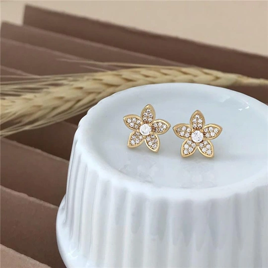 FLOWER EARRING STUDED CRYSTAL GOLD PLATED