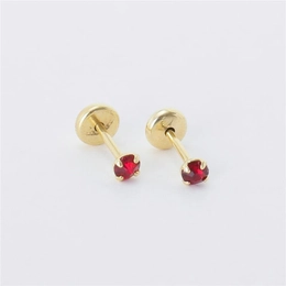 SIAM RUBY FLAT FUNNATE EARRING SS8 WITH PIN 9.5MM GOLD PLATED