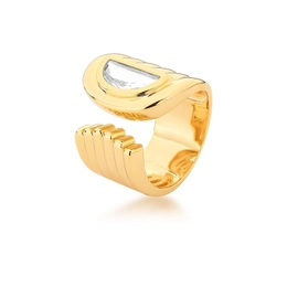 RING WITH TEXTURED OPENING AND GOLD PLATED CRYSTAL