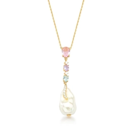 NECKLACE WITH BAROQUE PEARL PENDANT AND GOLD PLATED CRYSTALS