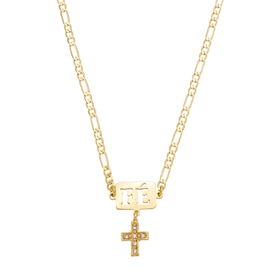 Necklace Fe Leaf and Crucifix Set in Zirconia