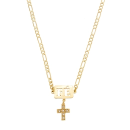 Necklace Fe Leaf and Crucifix Set in Zirconia
