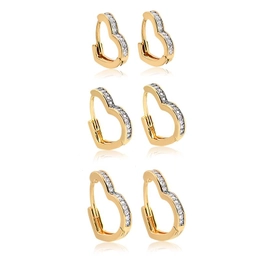 TRIO OF HOOKS OF CLIC HEART WITH GOLD-PLATED ZIRCONIA STONES