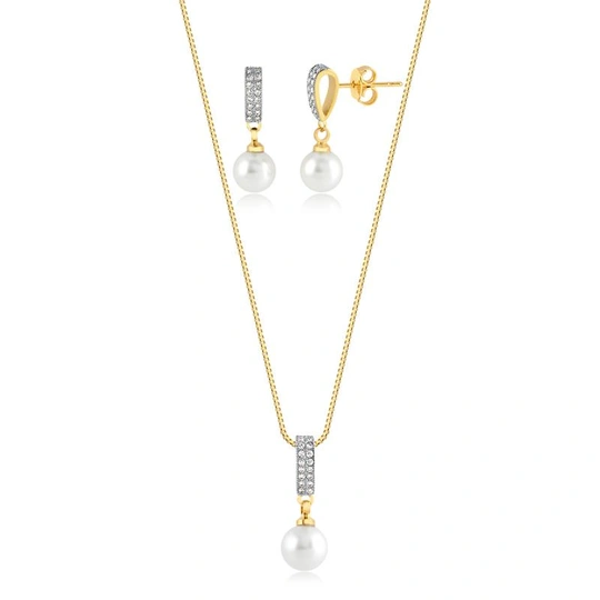 Set of crystal zirconias with 7mm gold plated pearl