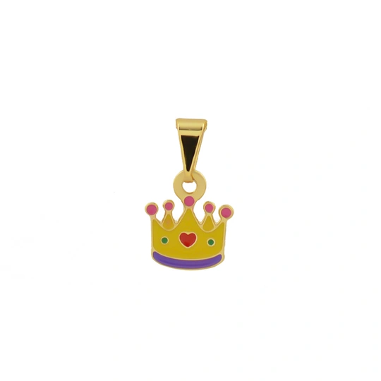 Pingente Infantil Coroa,com Resina, Banhado a Ouro 18K